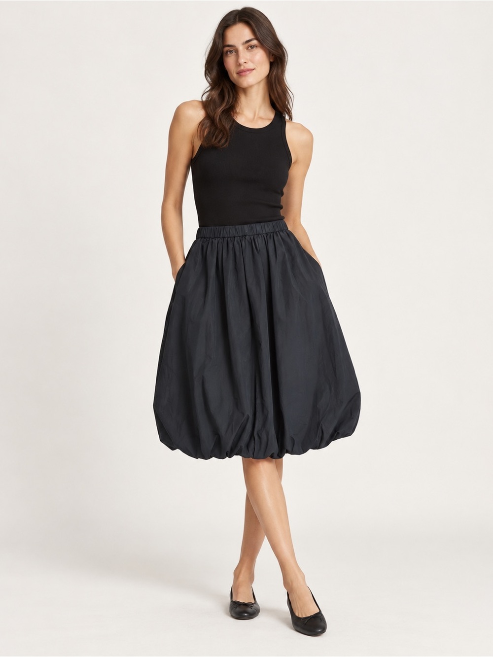 Aritzia Sunday Best Women's Black Bubble Hem Midi Skirt